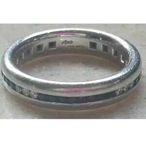 MENS ESTATE WHITNEY BOIN CHANNEL SET DIAMOND SAPPHIRE PLATINUM WEDDING BAND RING